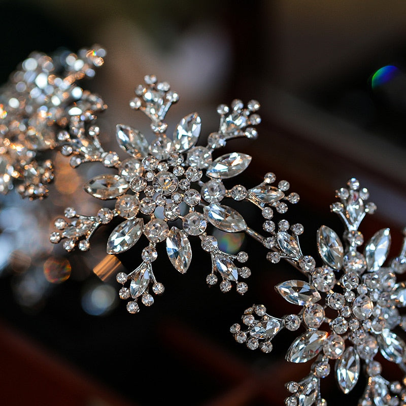 Luxury Crystal Snowflake Hairband Floral Bridal Tiaras Baroque Crown Rhinestone Pageant Diadem Headband Wedding Hair Accessories
