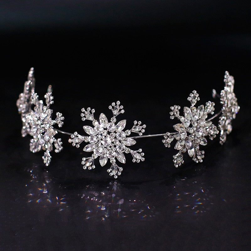 Luxury Crystal Snowflake Hairband Floral Bridal Tiaras Baroque Crown Rhinestone Pageant Diadem Headband Wedding Hair Accessories