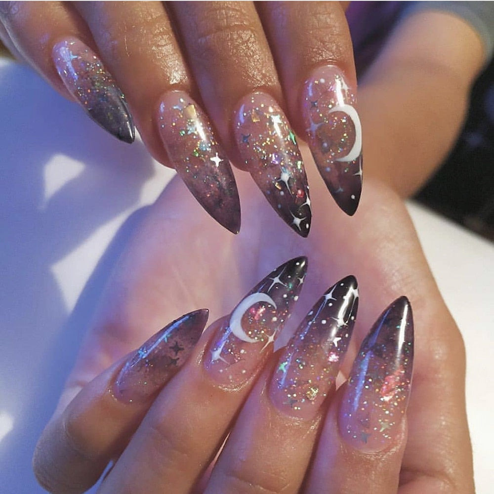 24pcs Fake Nails Halloween Long Style Full Cover False Nails DIY Glue Press On Nails Nail Supplies For Ballerina False Nail Tip