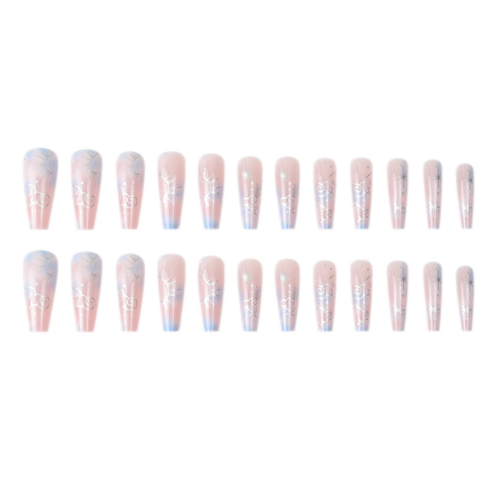 24Pcs Gradient Long Ballet False Nails Simple Constellation Pattern Design Wear Fake Nails Press On Nails Full Cover Nail Tips