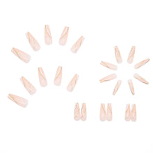 Load image into Gallery viewer, 24pcs Press On Nails Nude Pink False Nails Long White Gold Line Decals Coffin Fake Nails Removable Ballerina Faux Nail Art Tips