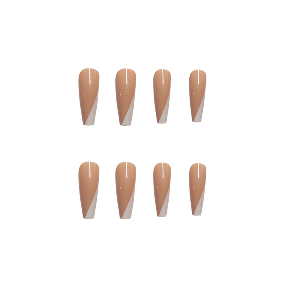 24Pcs White Oblique French Long Ballet False Nails Full Nail Tips Reusable Ultra Thin Nude Color Fake Nails with Liquid Glue