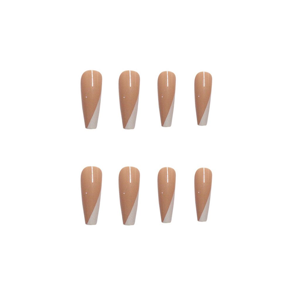 24Pcs White Oblique French Long Ballet False Nails Full Nail Tips Reusable Ultra Thin Nude Color Fake Nails with Liquid Glue