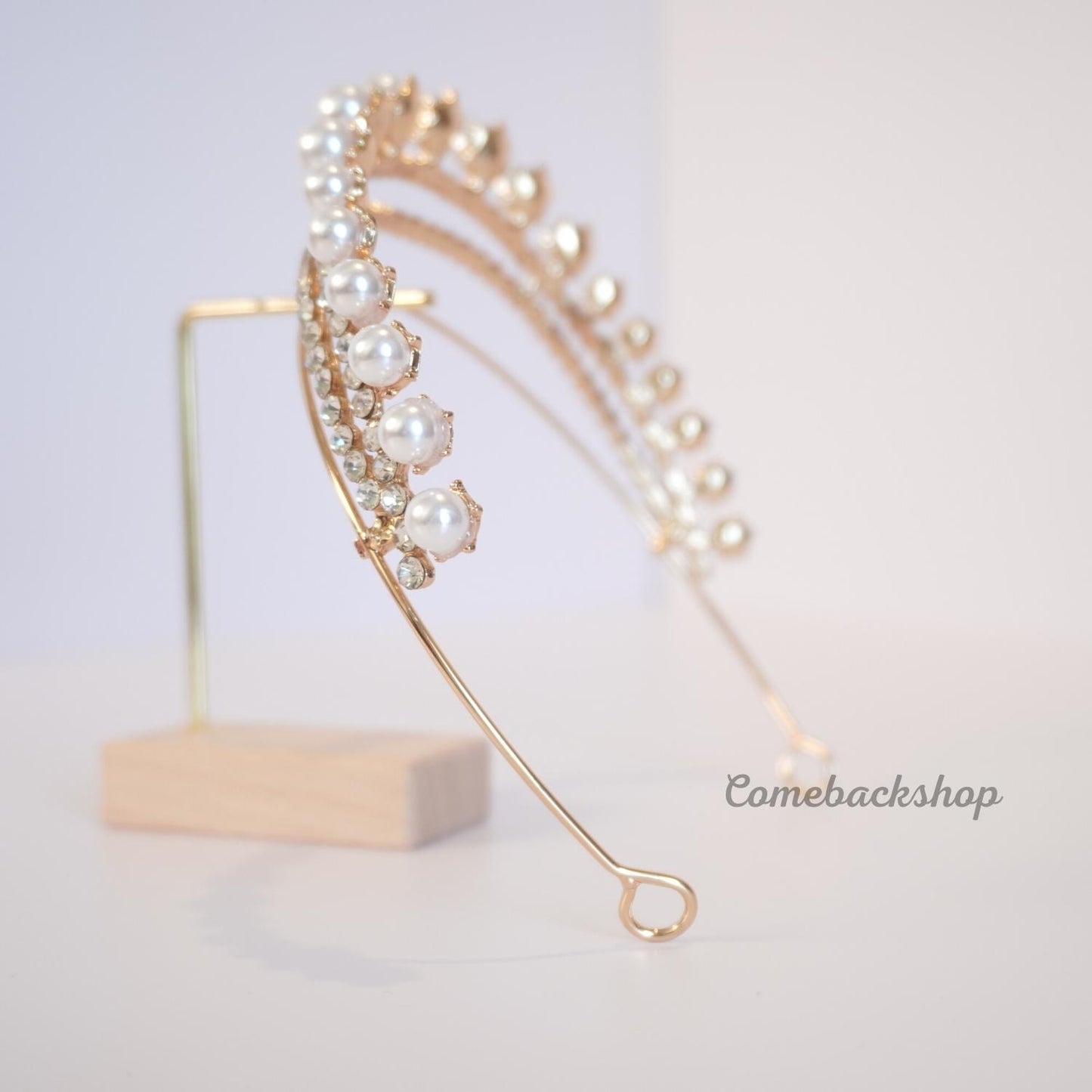 Pearl tiara crown crystal gold bridal jewelry wedding headpiece headband