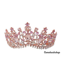 Load image into Gallery viewer, Crystal Tiara and Crowns pink for Women Gold Halo Crown Royal Tiara for Wedding Prom Pageant Halloween