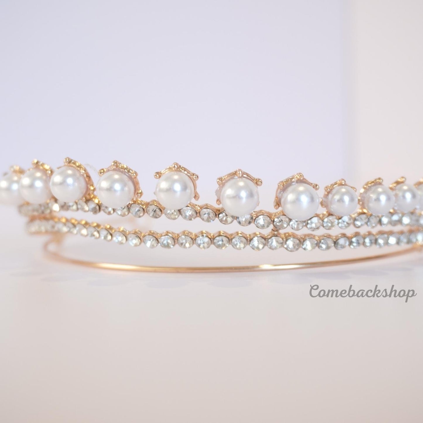 Pearl tiara crown crystal gold bridal jewelry wedding headpiece headband