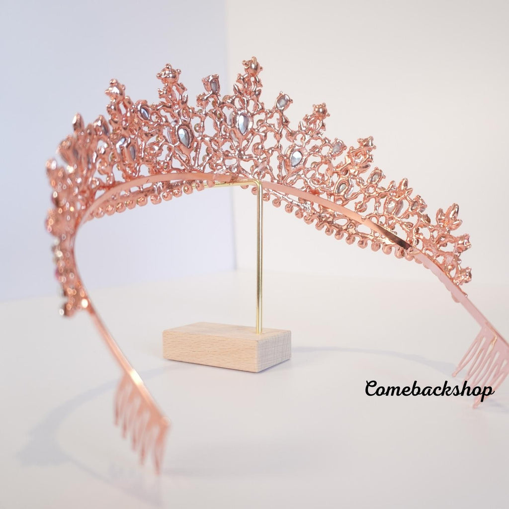 Crystal Tiara and Crowns pink for Women Gold Halo Crown Royal Tiara for Wedding Prom Pageant Halloween