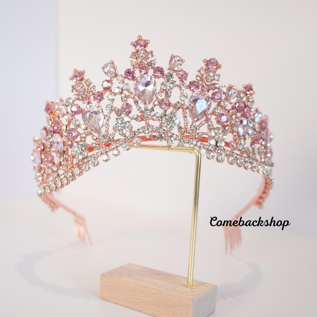 Crystal Tiara and Crowns pink for Women Gold Halo Crown Royal Tiara for Wedding Prom Pageant Halloween
