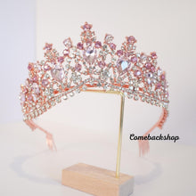 Load image into Gallery viewer, Crystal Tiara and Crowns pink for Women Gold Halo Crown Royal Tiara for Wedding Prom Pageant Halloween