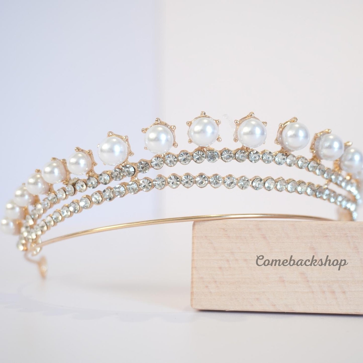 Pearl tiara crown crystal gold bridal jewelry wedding headpiece headband